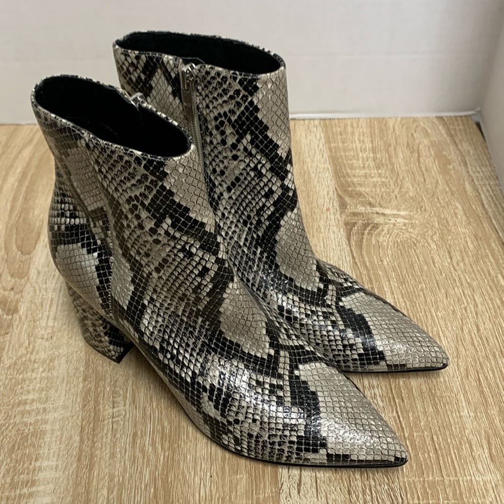 Marc Fisher Gray Snakeskin Ankle Booties